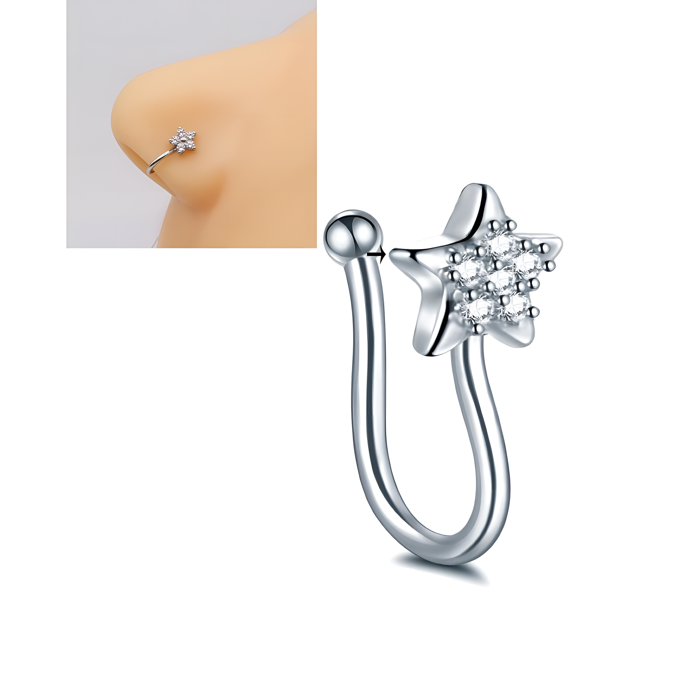 Star Shaped Clip On Nose Pin Non Piercing Nostril Jewelry