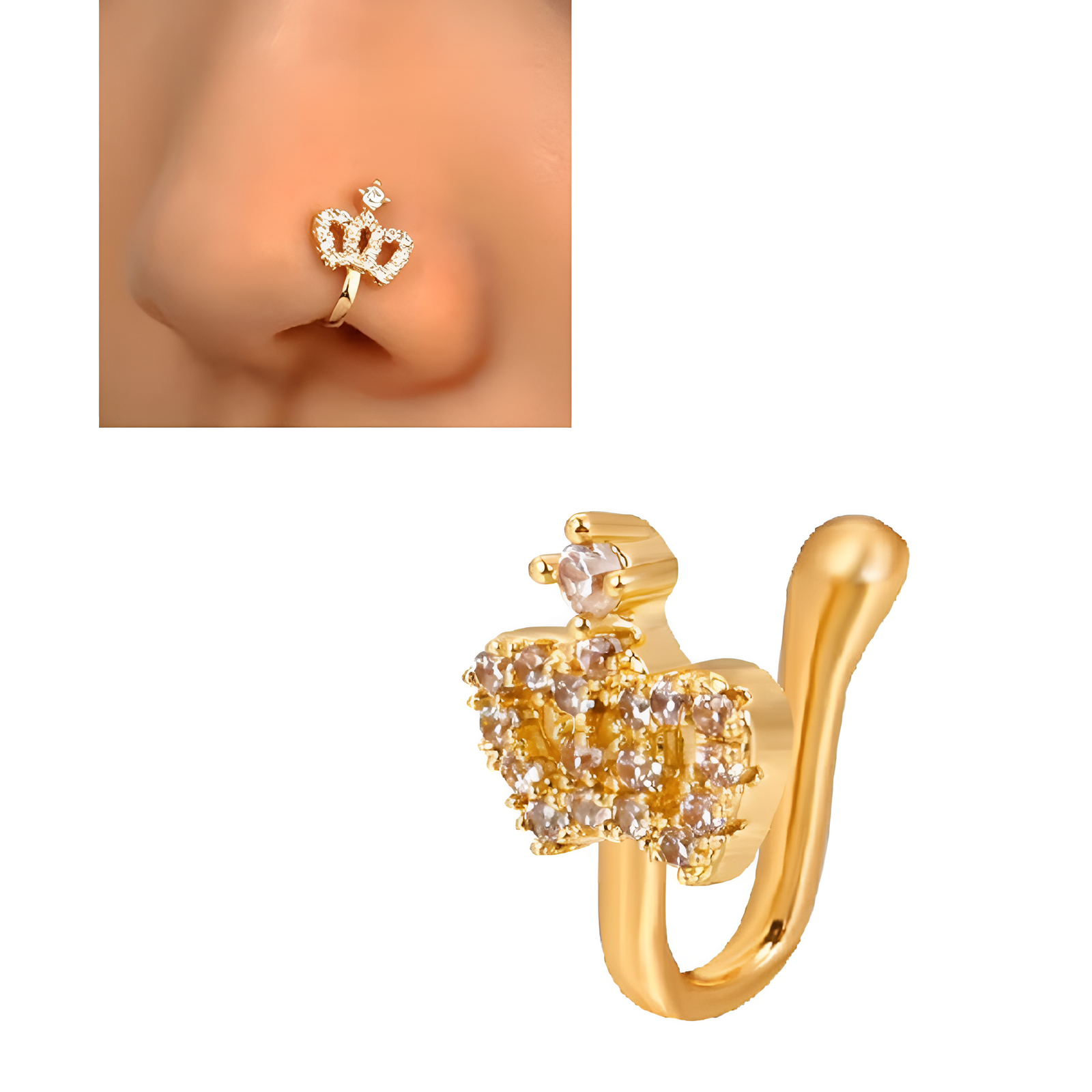 Stylish Non Piercing Nose Pin Adjustable CZ Paved Love Design – Nose Jewelry Online in Pakistan | Hanaya