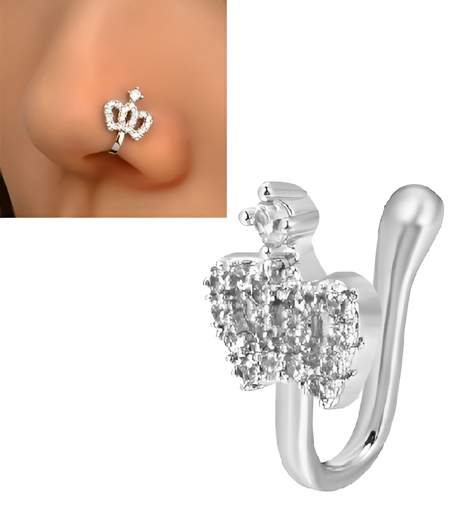 Stylish Non Piercing Nose Pin Adjustable CZ Paved Love Design