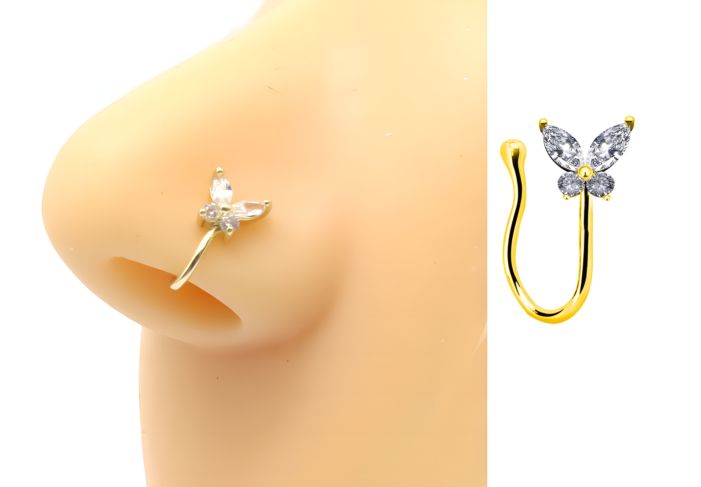 Piercing and non-piercing nose, body, and nostril jewellery collection for women