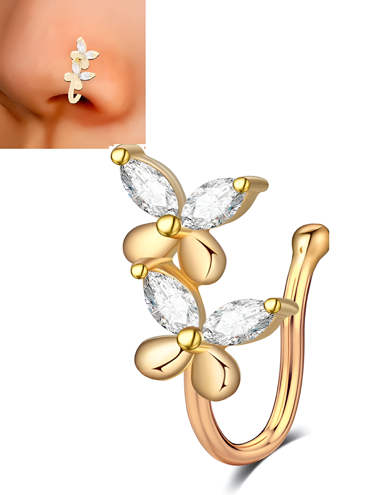Piercing and non-piercing nose, body, and nostril jewellery collection for women