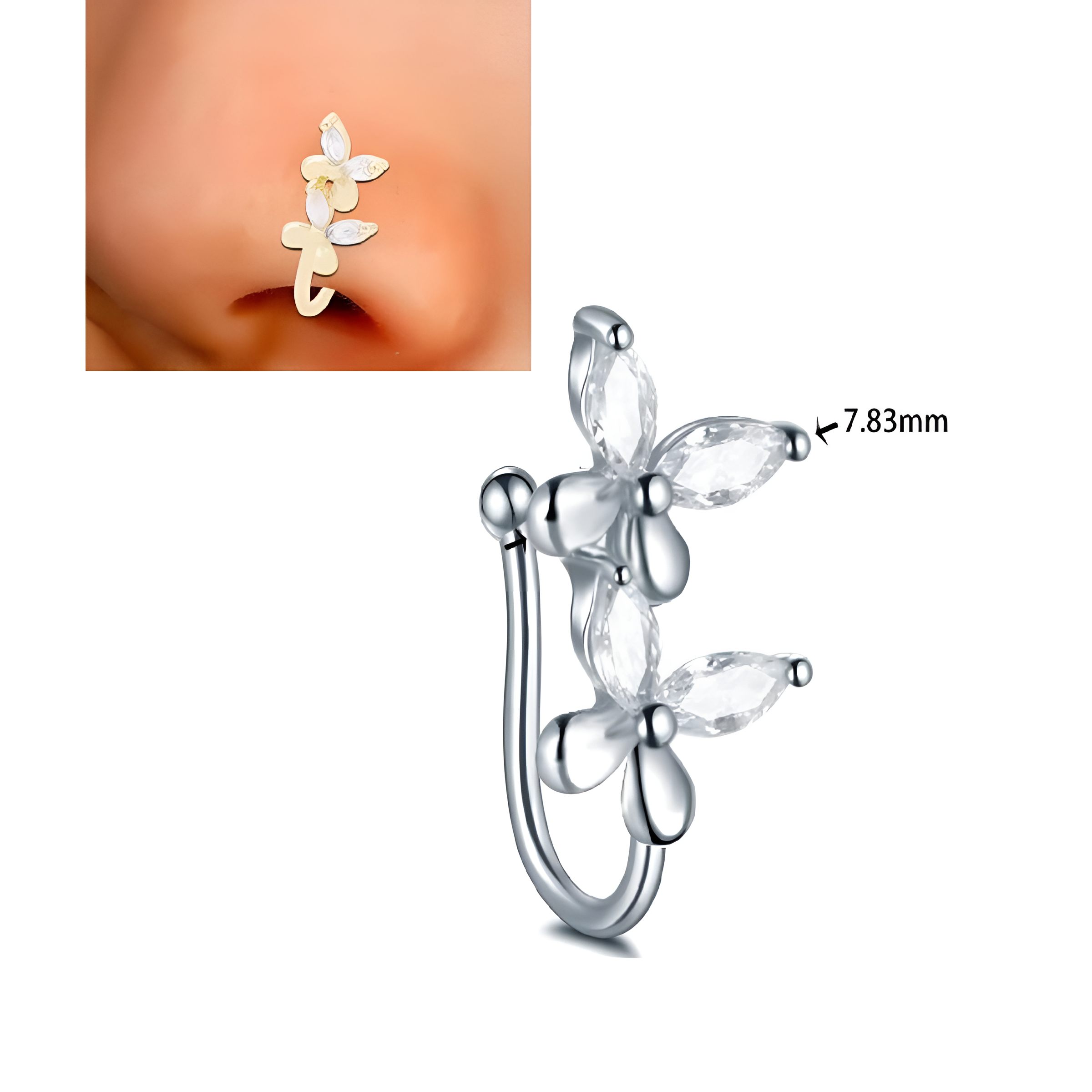 Love Heart Non Piercing Clip On Nose Pin Thin Fake Nostril Jewelry for Women