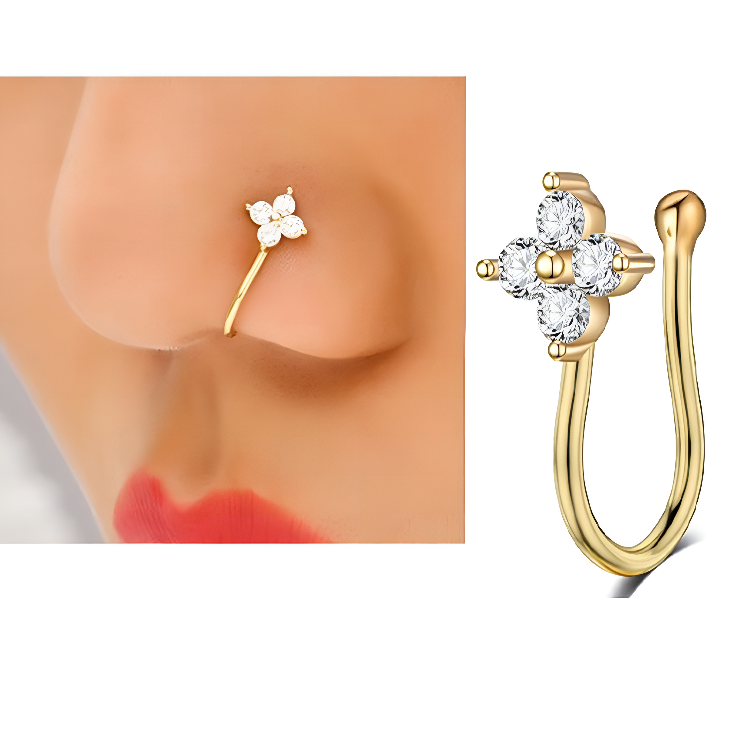 Piercing and non-piercing nose, body, and nostril jewellery collection for women