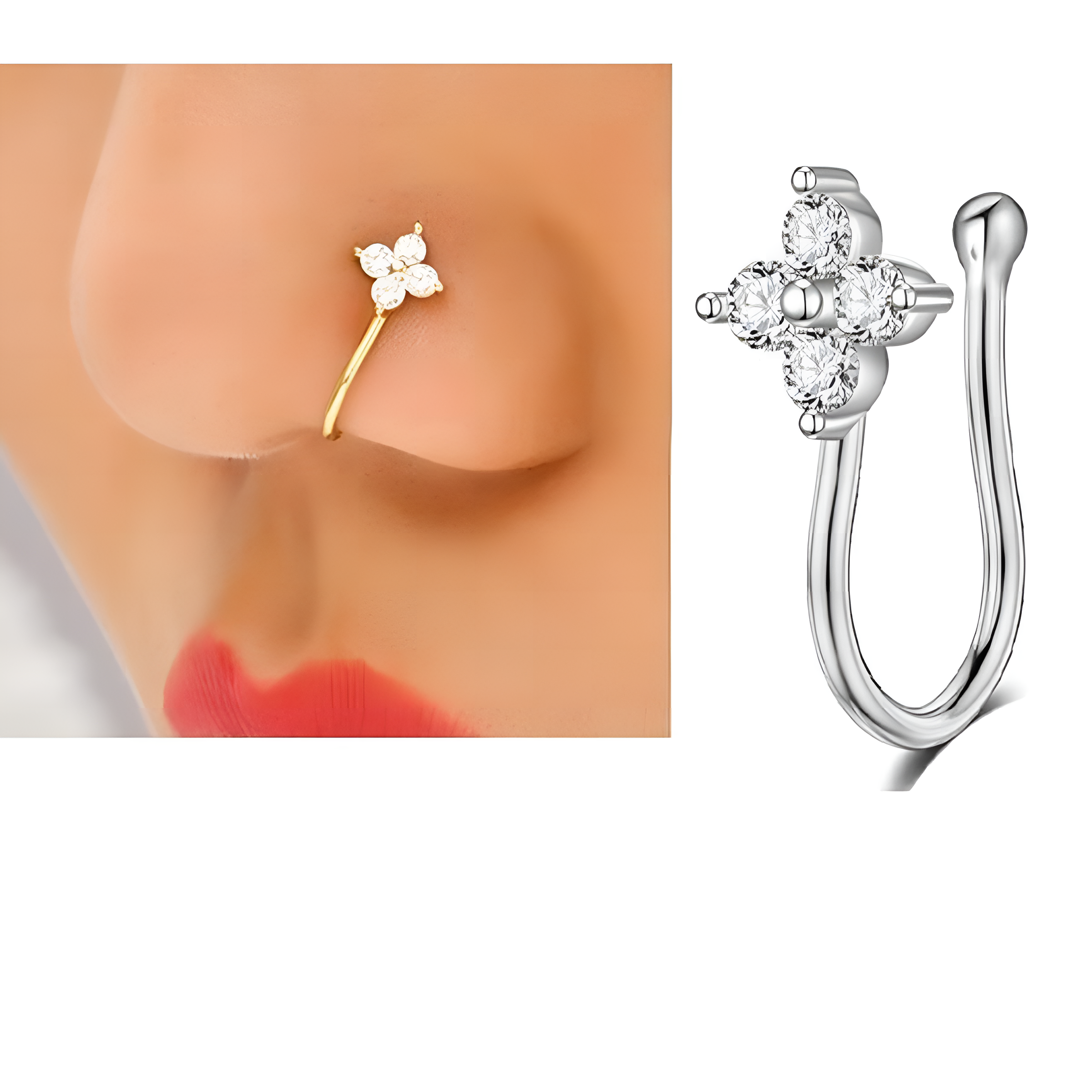 Adjustable Non Piercing Nose Pin Love Heart Design Clip On Nostril Ring