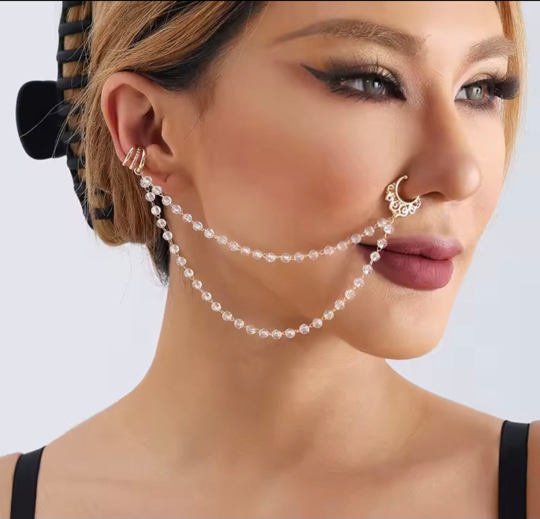 Non Piercing Clip On Thin Nose Pin Elegant Nostril Body Jewelry Nose Clip Chain Fake Nostril Piercing Clip Ethnic Body Jewelry Personality - WIth Box