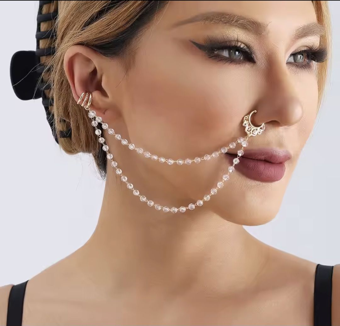 Non Piercing Clip On Thin Nose Pin Elegant Nostril Body Jewelry Nose Clip Chain Fake Nostril Piercing Clip Ethnic Body Jewelry Personality – Image 2 of 2