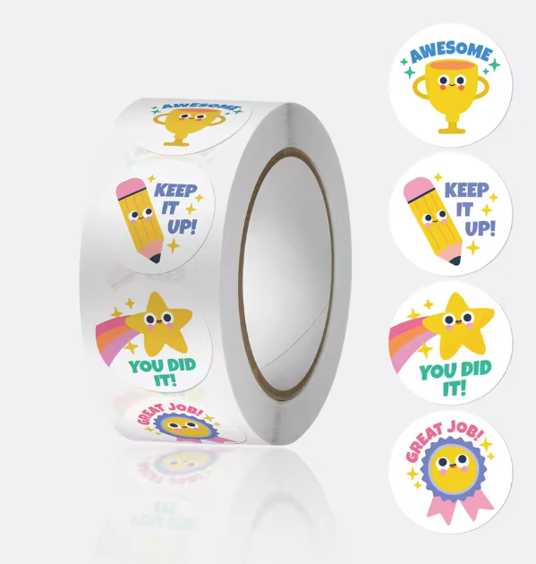 100pcs Kids Reward Stickers – Encouraging Word Stickers 25mm for School & Teacher Stationery