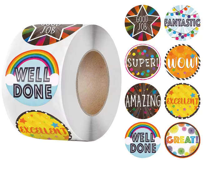 100pcs Teacher Reward Stickers – Colorful 25mm Motivational Stickers for Kids & Learning Rewards