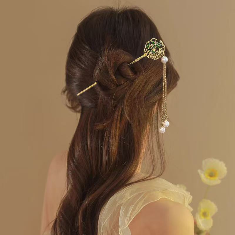 Elegant Chinese Style Hair Clip Tassel Hair Stick Traditional Floral Design – Traditional Floral Hair Stick for Women Hair...