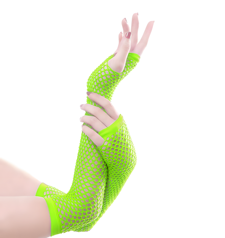 Women's elegant fishnet lace long fingerless gloves, gothic and vintage style accessory.