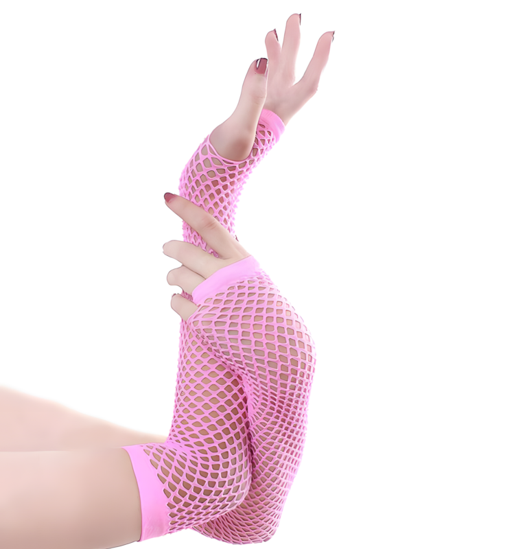 Women's elegant fishnet lace long fingerless gloves, gothic and vintage style accessory.