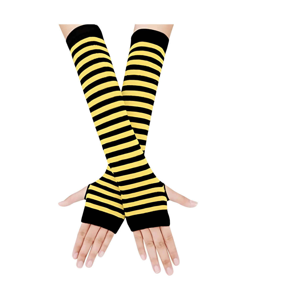 Women's elegant fishnet lace long fingerless gloves, gothic and vintage style accessory.