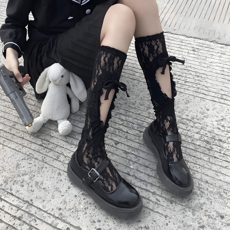 Trendy women fishnet breathable mid socks in black