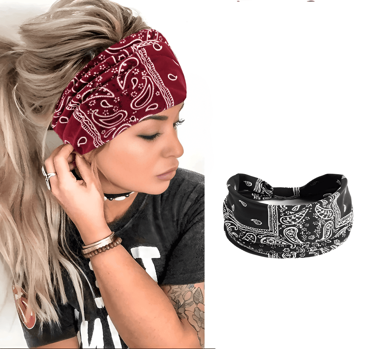 Trendy Fashionable Bohemian Yoga Headband for Women – Elastic Cotton Wide Sports Hairband, Non-Slip Cashew Flower Print Bandana, Fitness Headwear & Workout Hair Accessory
