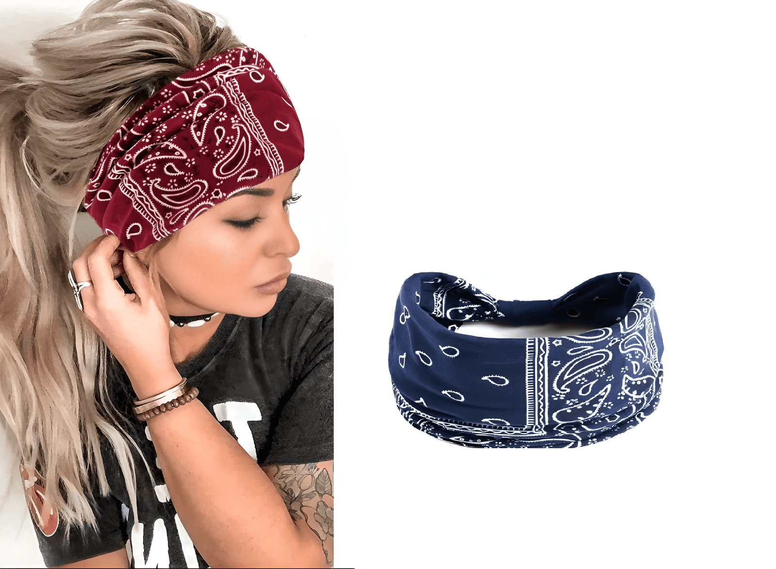 Trendy Fashionable Bohemian Yoga Headband for Women – Elastic Cotton Wide Sports Hairband, Non-Slip Cashew Flower Print Ba...