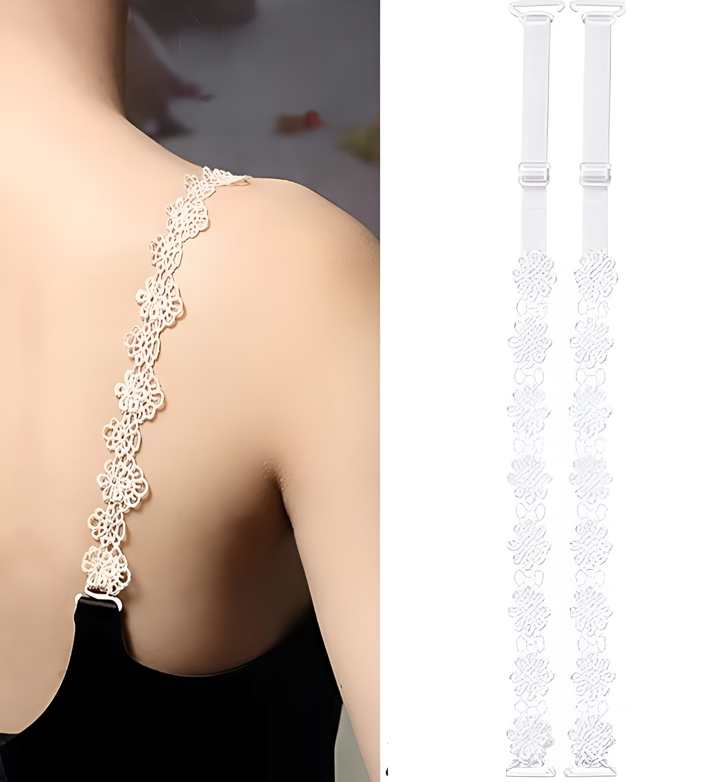 Close-up of anti-slip elastic bra strap with adjustable buckle for women
