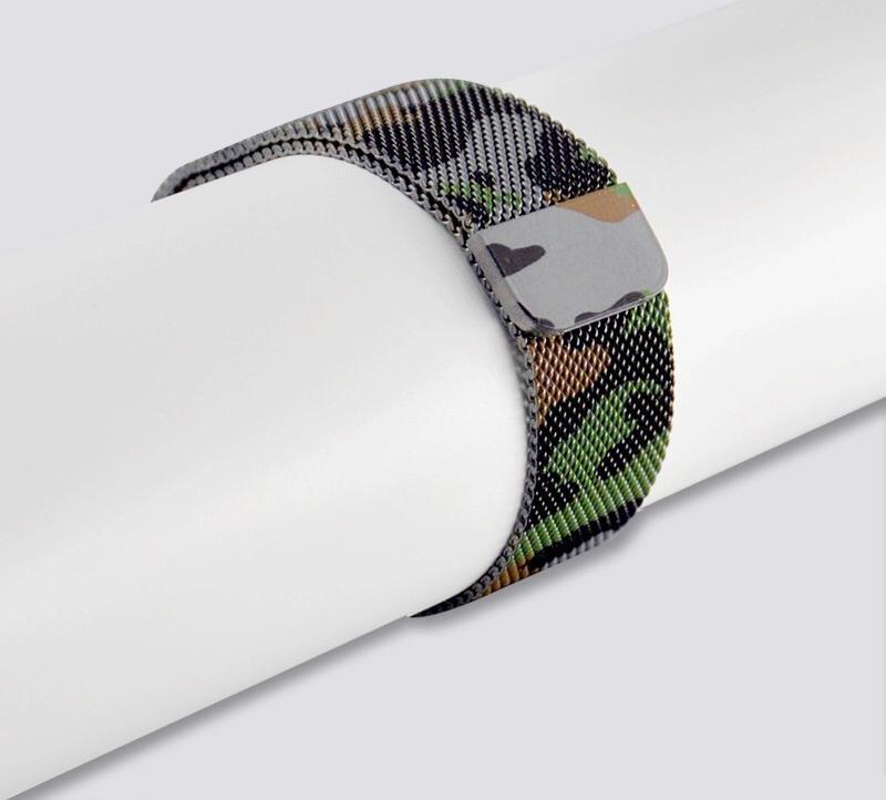 Elegant Magnetic Camo Styled Milanese Loop strap Compatible For APPLE 42/44mm Series 1/2/3/4/5/6 - STRAP only – Close Up –...