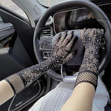Fishnet Lace Hollow Elasticity Crystals Long Hand Lolita Gloves Sleeves Sleeve Fashionable Women Gloves Arm Cuff Party W