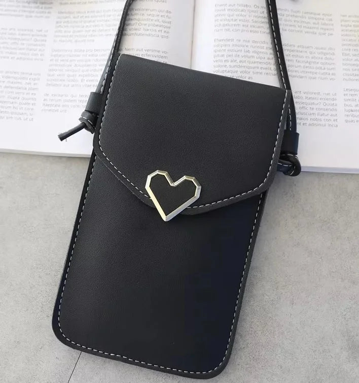 Women PU Leather Cell Phone Bag – Transparent Shoulder Handbag Clutch Wallet Purse with Card Holders Girls Mini Crossbody ...