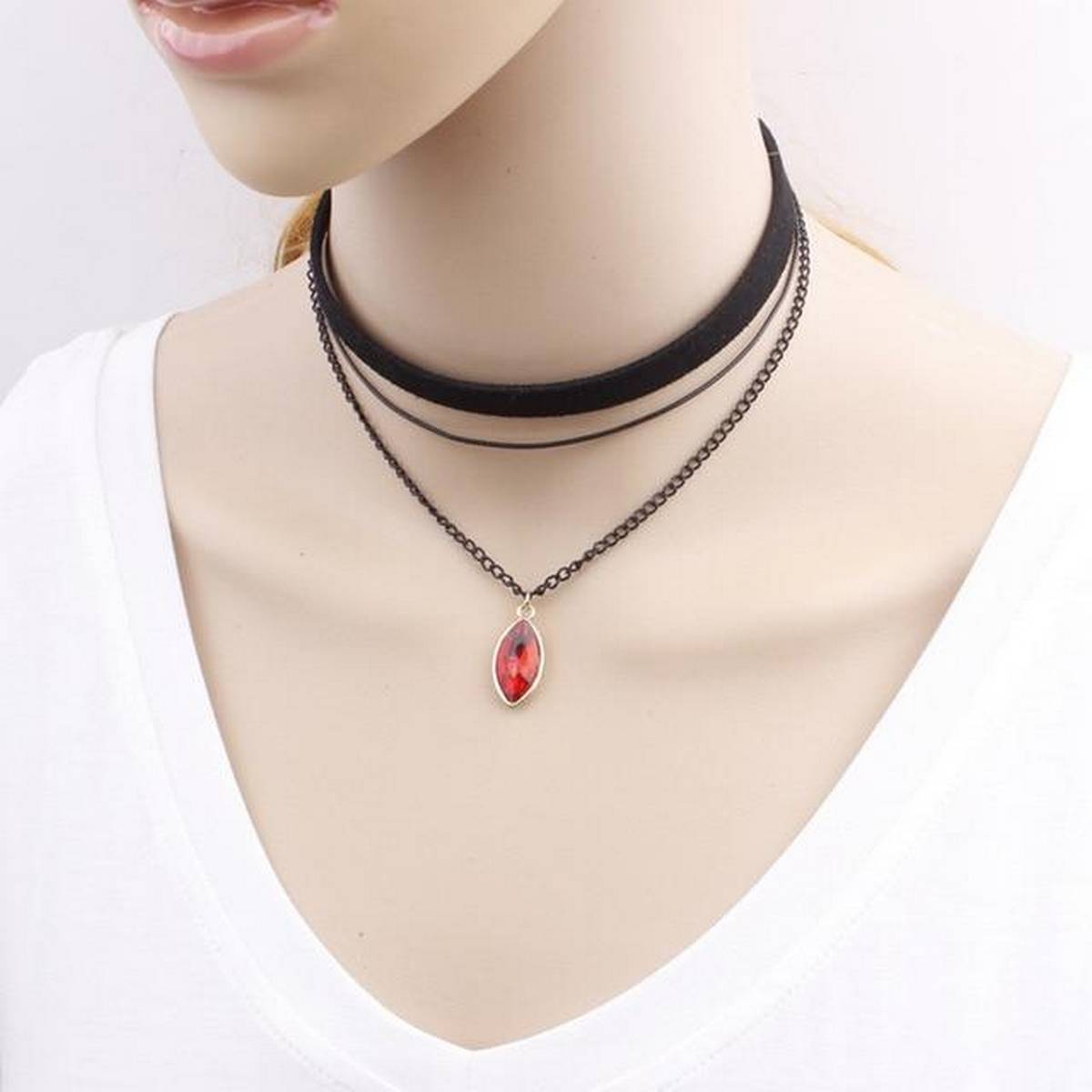 Choker Necklace Rhinestone Lace Chokers Black Necklace Big Crystal – Accessories Online in Pakistan | Hanaya