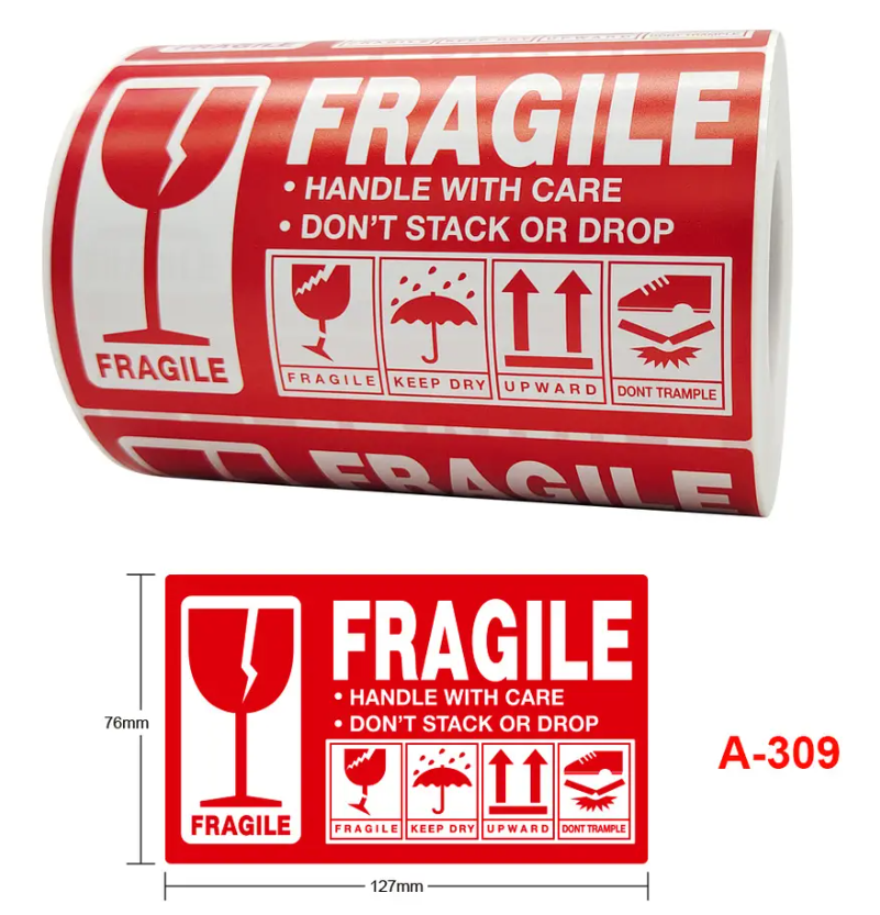 BIG Stickers High Quality Big 60 pcs 76mmx127mm Handle With Care Fragile Warning Sticker Roll Carton Transportation Label ...
