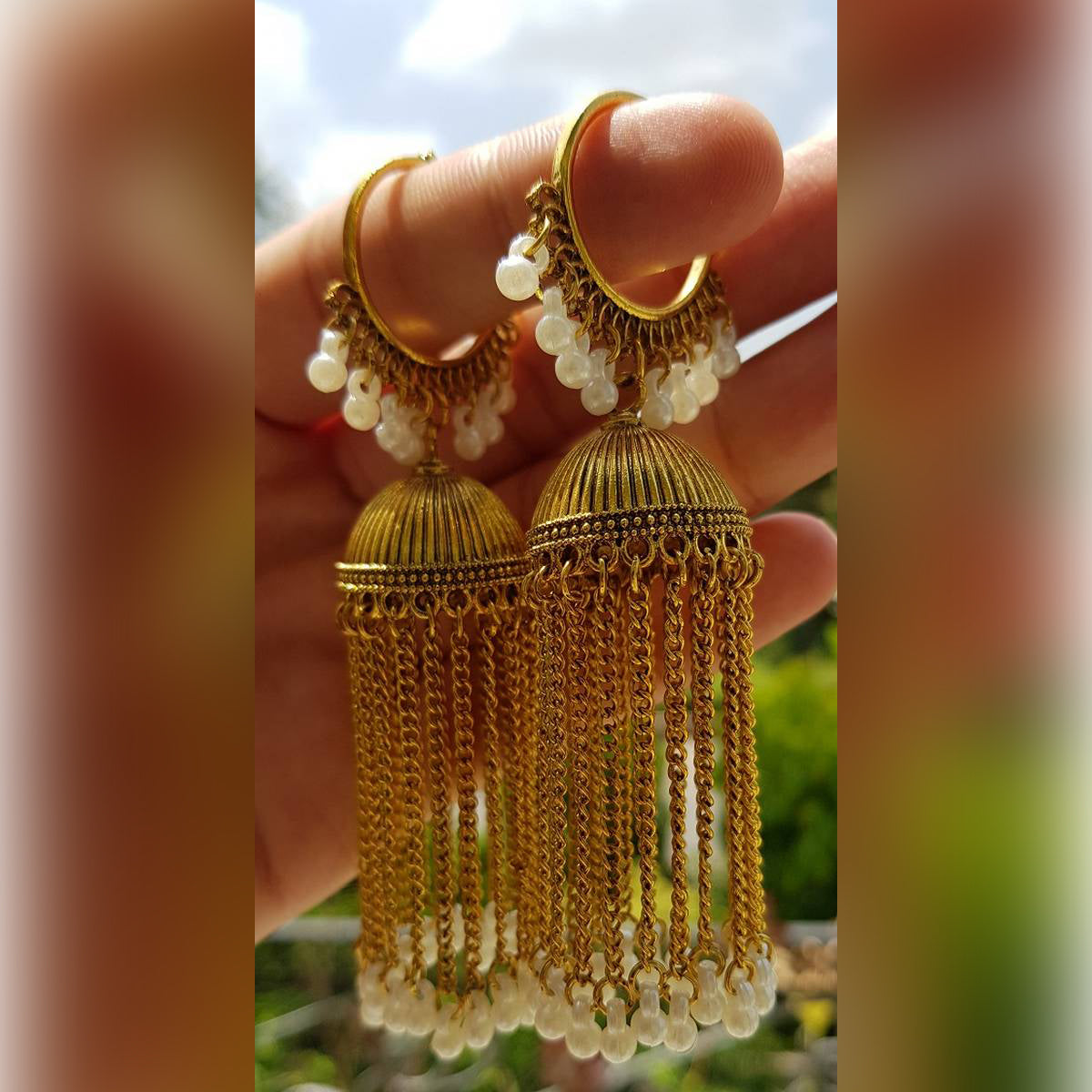 Trendy Classy Tassel Hoop Round Long Chain Pearls Fashion Earring – Earrings Online in Pakistan | Hanaya