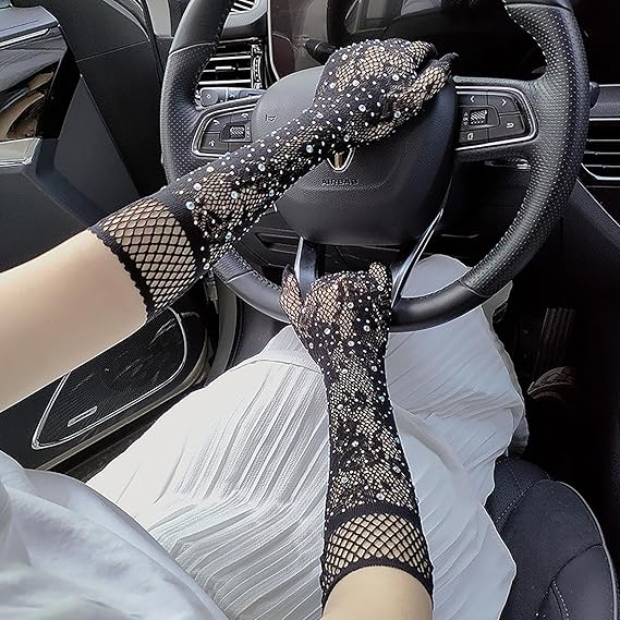 Fishnet Lace Hollow Elasticity Crystals Long Hand Lolita Gloves Sleeves Sleeve Fashionable Women Gloves Arm Cuff Party W