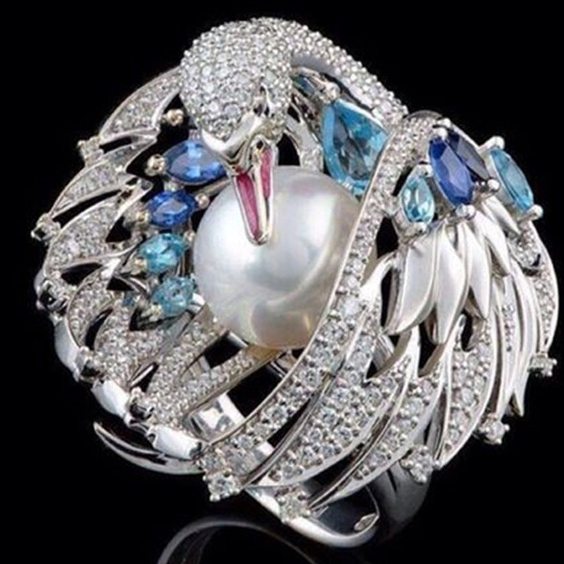 Trendy Big Pearl Crystal Stone Ring For Women