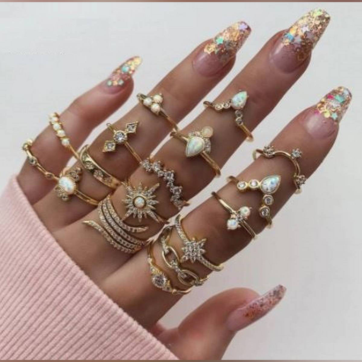 Fashion Trendy 17 Pieces Jewelry Classy Ring Set For Women – Accessories Online in Pakistan | Hanaya