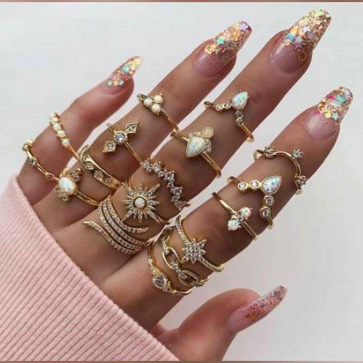 Fashion Trendy 17 Pieces Jewelry Classy Ring Set For Women – Accessories Online in Pakistan | Hanaya
