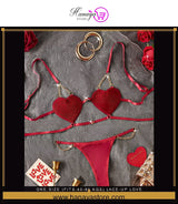 One Size (Fits:40-65 KGS) Lace-up Love Heart Sleepwear Lingerie Set Bra Set Women Underwear Bikini Three-point Set (weight:40-65 KGS)