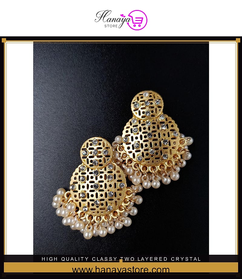 High Quality Classy Two Layered Crystal Unique Jhumki Trendy Earring – Accessories Online in Pakistan | Hanaya