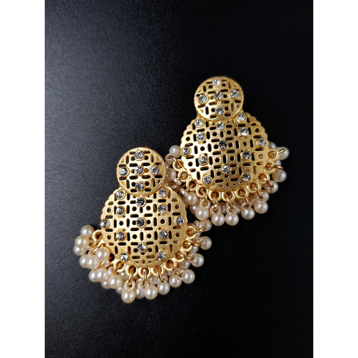 High Quality Classy Two Layered Crystal Unique Jhumki Trendy Earring – Accessories Online in Pakistan | Hanaya