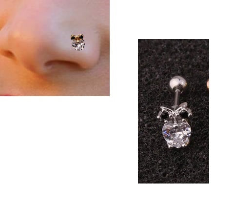 Piercing Nose Pin Cz Crystal Bunny Elegant Nostril Body Jewelry – Image 2 of 2