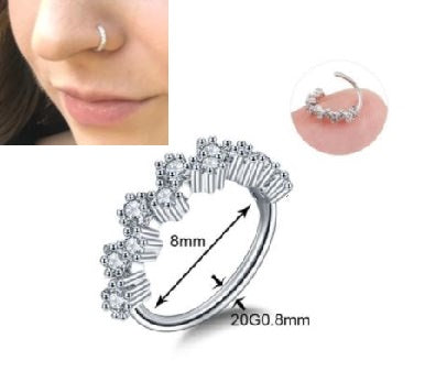 Piercing 1 PIECE 8mm Crystal CZ Paved Helix 0.8mm Nose Ring Body Jewelry
