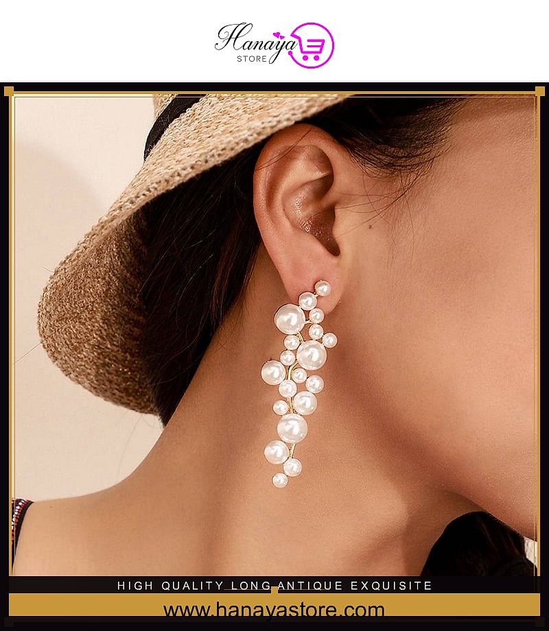 High Quality Long Antique Exquisite Pearl Elegant Stylish Earring – Earrings Online in Pakistan | Hanaya