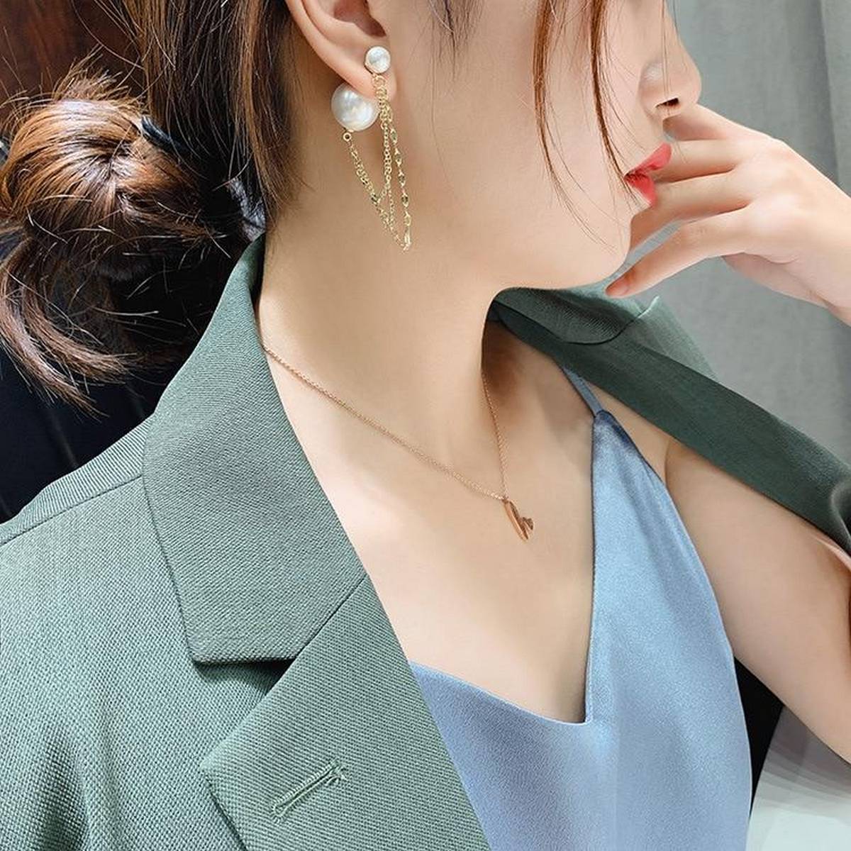High Class Pearl 3-Layered Chain Front Back Earrings – Earrings Online in Pakistan | Hanaya