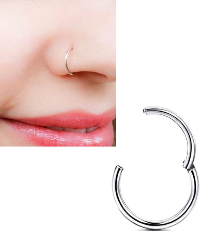 Titanium 1 Piece 8MM Hinged Septum Clicker Piercing Nose Ring Nostril