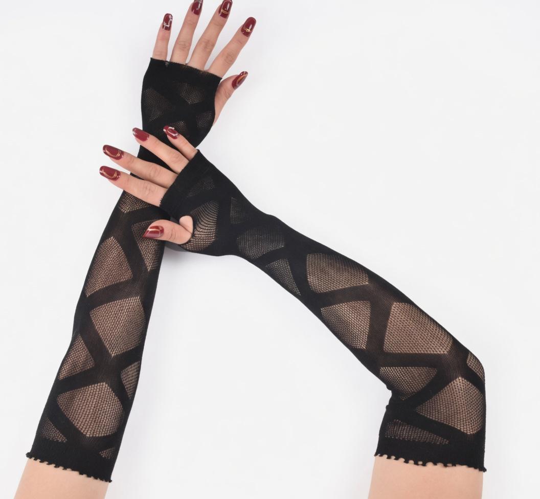 Fishnet Lace Hollow Till Wrist Elasticity Gloves Fashionable Women Gloves
