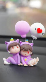 Cute Cartoon Couple Car Dashboard Ornament – Romantic Anime Action Figure | Kawaii Auto Interior Accessory | Gift for Coup...