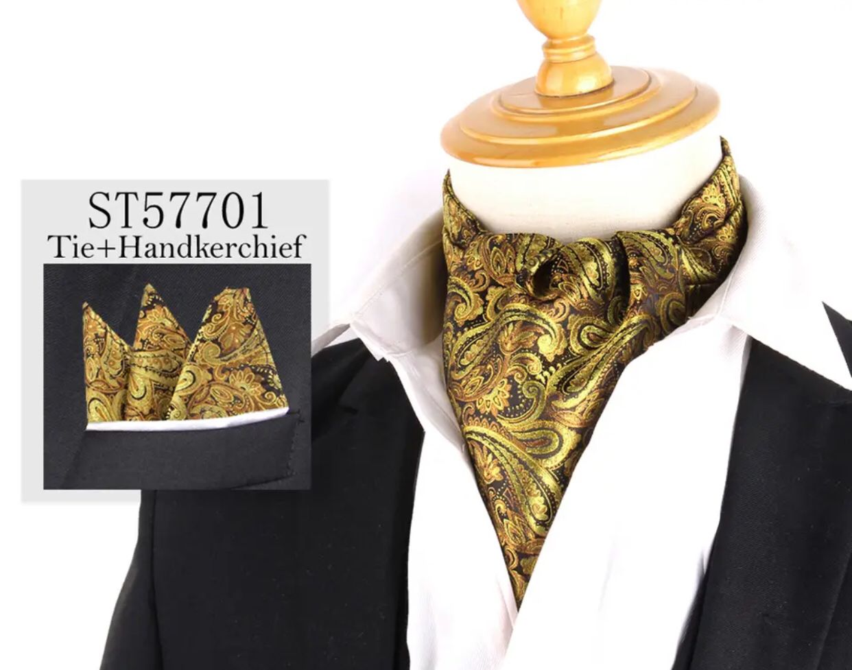 Mens cravat ascot tie set – jacquard bow tie and pocket square for weddings Pakistan – Hanaya Store