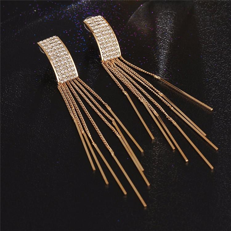 Long Geometric Tassel Crystal Drop Earrings For Trendy Women -Free Gift Box – Earrings Online in Pakistan | Hanaya
