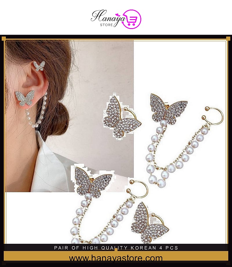 Pair Of High Quality Korean 4 Pcs Butterfly Style Ear Cuff Style Elegant Stylish Fashionable Earring – Earrings Online in ...