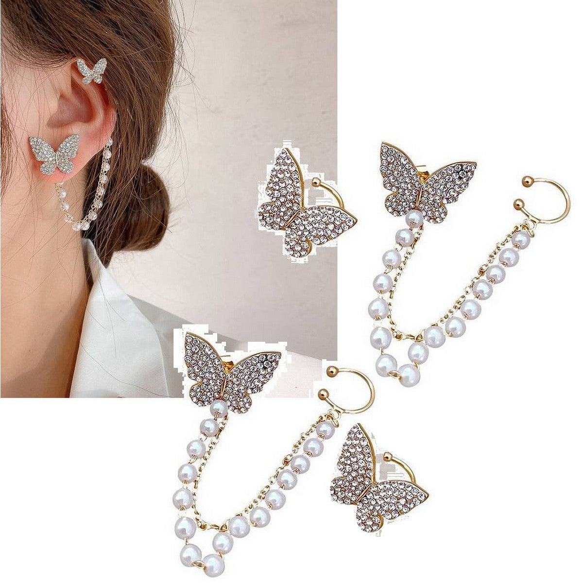Pair Of High Quality Korean 4 Pcs Butterfly Style Ear Cuff Style Elegant Stylish Fashionable Earring – Earrings Online in ...