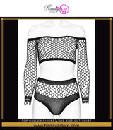 TOP HOLLOW FISHNET One size Hollow out Shirt & Panty Set body Long Sleeve Cosplay Black T-Shirt Fishnet Underwear Base Clo...