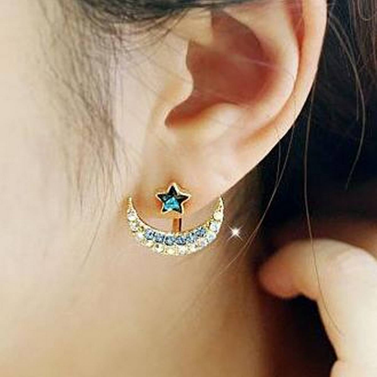 Vintage Star Moon Stud Pakistan Flag Rhinestone Stud Earrings For Ladies – Earrings Online in Pakistan | Hanaya