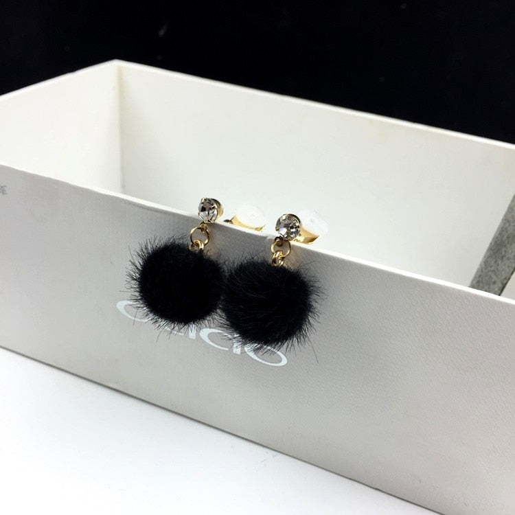 Plush Ball Crystal Pom Tassel Korean Velvet Earrings – Earrings Online in Pakistan | Hanaya