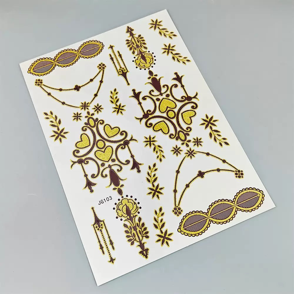Metallic Lace Henna Mehndi Tattoo Stickers Water Transfer Printing Retro Waterproof hand tattoo leg tattoo neck tattoo wri...