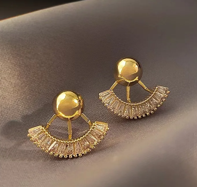 Front Back Earrings Stylish Hanging Drop & Huggie Designs Crystal Earring – Image 3 of 4