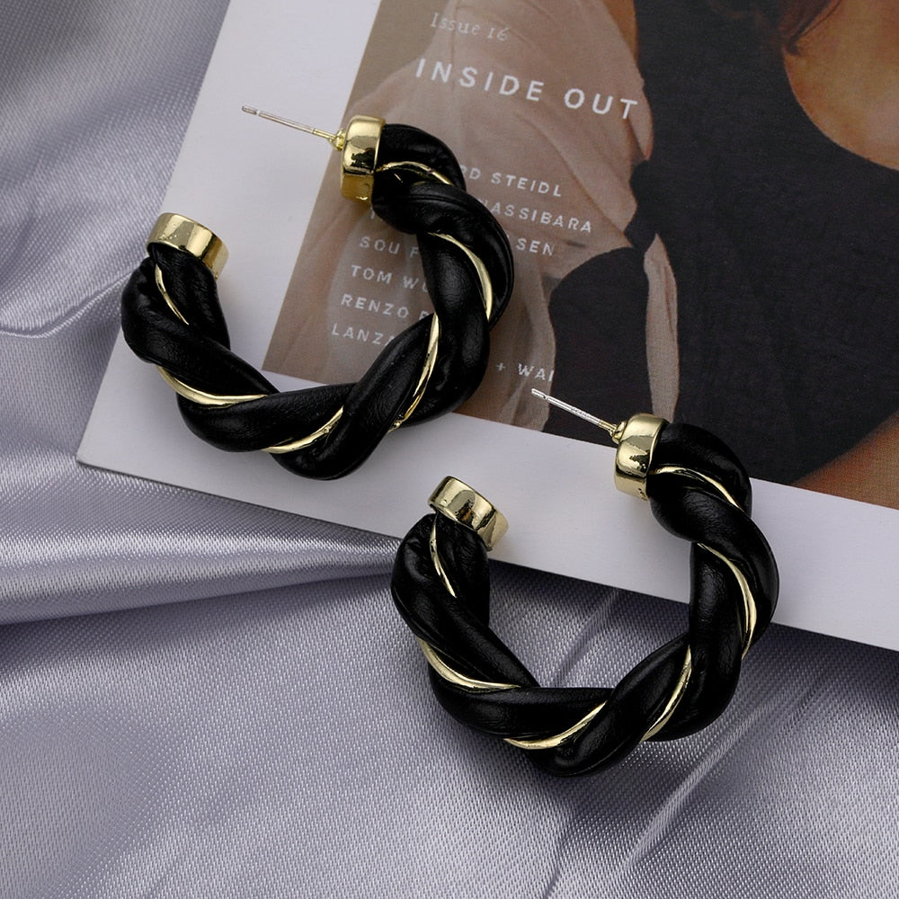 Trendy Classy Faux Leather Style Twisted Stylish Hoop Earring For Girls – View 5 – Accessories | Hanaya Pakistan